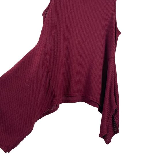 C Women Sleeveless Burgundy Waffle Asymmetrical Tank Top Size L - Picture 7 of 7